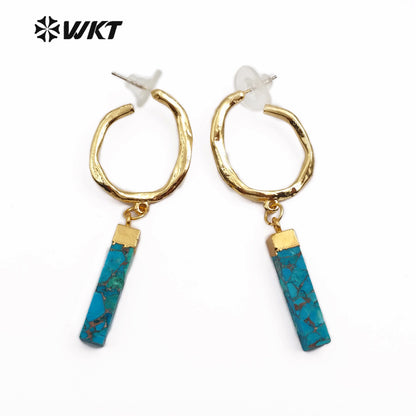WT-E550 Blue Vein Turquoises OrnamentsJewelry Gold Electroplated Earring Gemstones Earring for Women Fashion Jewelry