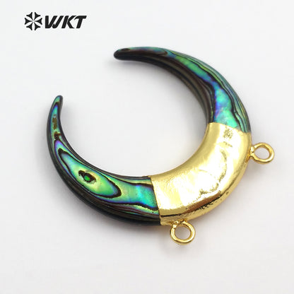 WT-P935 Exclusive Double Loops Abalone Shell Pendant,charm Pattern Horn Abalone Shell Pendant for Necklace Wholesale