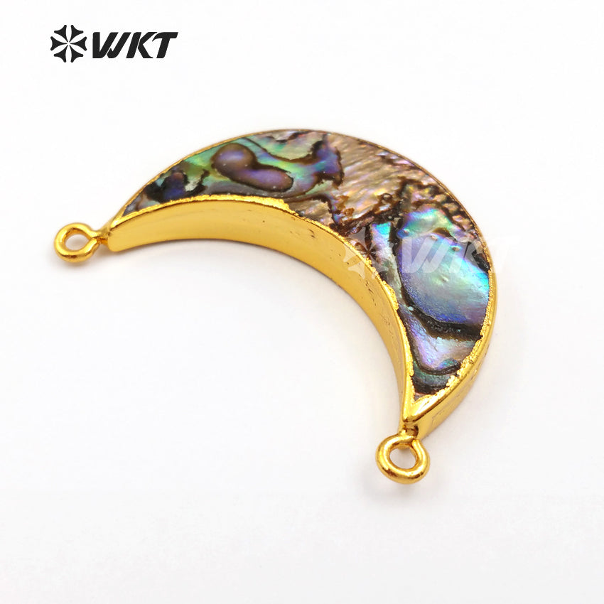 WT-P884 Newest Fashion Genuine Abalone Shell Crescent Moon Pendant Hot 18k Gold Plated Double Loops Shell Crescent Moon Pendant