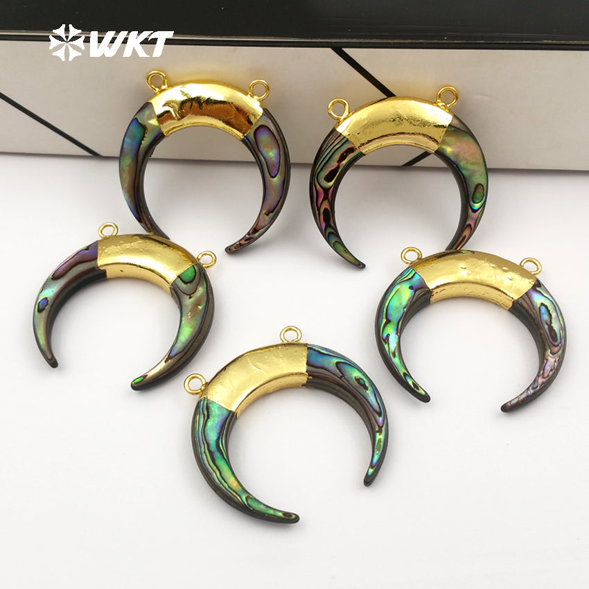 WT-P935 Exclusive Double Loops Abalone Shell Pendant,charm Pattern Horn Abalone Shell Pendant for Necklace Wholesale