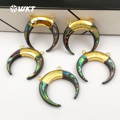 WT-P935 Exclusive Double Loops Abalone Shell Pendant,charm Pattern Horn Abalone Shell Pendant for Necklace Wholesale