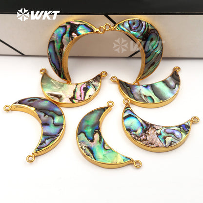 WT-P884 Newest Fashion Genuine Abalone Shell Crescent Moon Pendant Hot 18k Gold Plated Double Loops Shell Crescent Moon Pendant