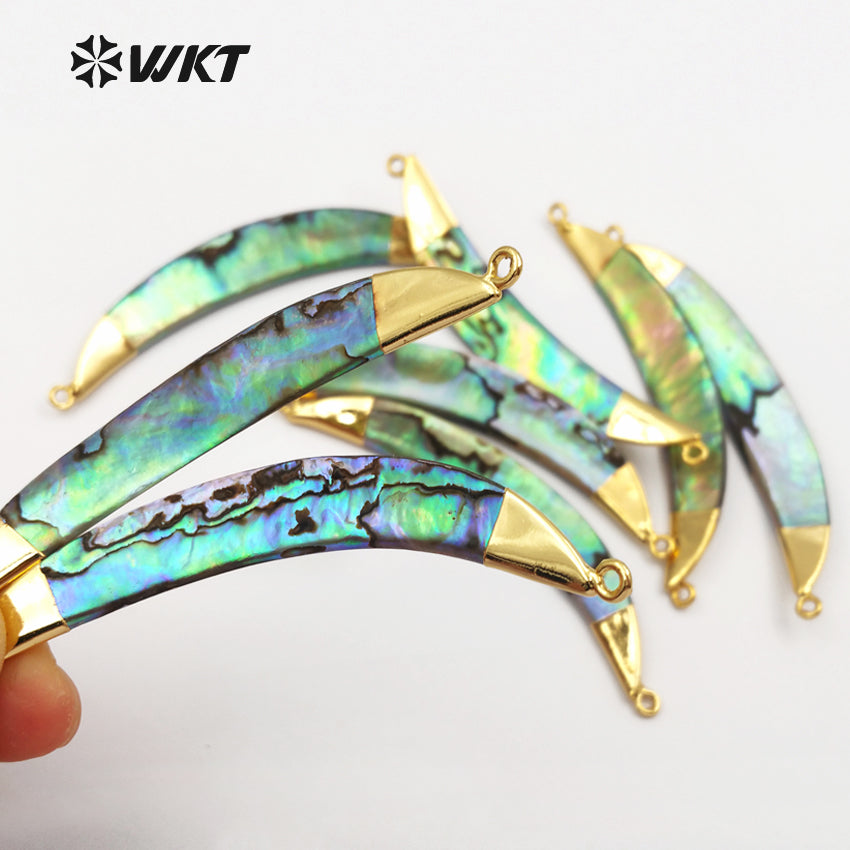 WT-P521 WKT Hot Sales Women Fashion Gold Abalone Double Bail Pendant Elegant Double Loops Natural Abalone Shell Pendant