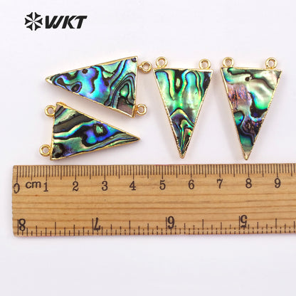 WT-P641 Wholesale Abalone Triangle Pendant, Fashion Abalone Pendant Jewelry Women Gold Trim Double Loops Shell Jewelry Pendant