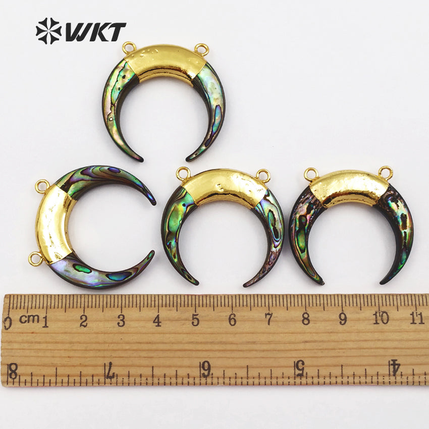 WT-P935 Exclusive Double Loops Abalone Shell Pendant,charm Pattern Horn Abalone Shell Pendant for Necklace Wholesale