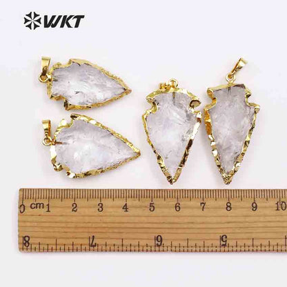 WT-P309 Hot Natural Druzy Quartz Pendants, 24k Gold Electroplated Crystal Arrowhead Pendant, Rock Crystal Gemstone Pendant