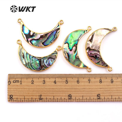 WT-P884 Newest Fashion Genuine Abalone Shell Crescent Moon Pendant Hot 18k Gold Plated Double Loops Shell Crescent Moon Pendant