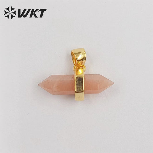 WT-P1902 Wholesale New Delicate Precious Gemstone Double Point Stone Charms Energy Healing Quartz Point Pendant