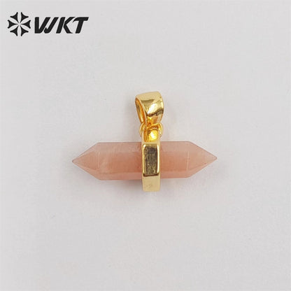 WT-P1902 Wholesale New Delicate Precious Gemstone Double Point Stone Charms Energy Healing Quartz Point Pendant
