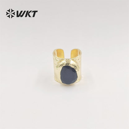 WT-R321 Wholesale Can Adjust Women Wide Band Personalized Ring Bezel Setting Band With Lot Multi Natural Crystal Stone Rings
