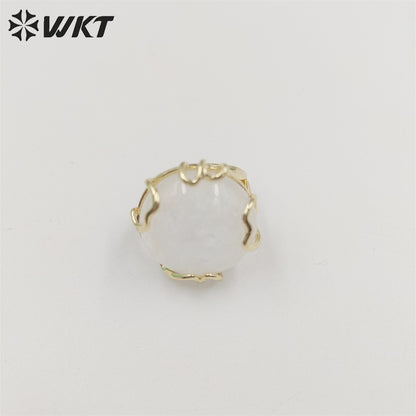 WT-R440 Wholesale Fashion 18k Real Gold Plated Resist Tarnishable Handmade Claw Setting Round Gemstone Ring in Adjustable Size