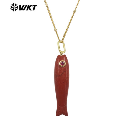 WT-N1535 Charming Trendy Natural Gemstones Little Fish Shape Gold Pendant Necklaces As Female Party Birthday Jewelry Gifts