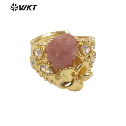 WT-R485 WKT Fashion Design Trendy Gift for Women Colorful High Quality Gorgeous Natural Gemstone and Zircon Stone Ring