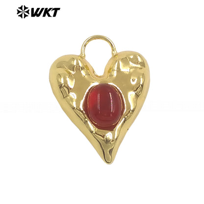 WT-P2132 Exquisite Unique 18K Gold Plated Natural Gemstones Heart Shape Little Charms Pendants For Women Jewelry Decorative