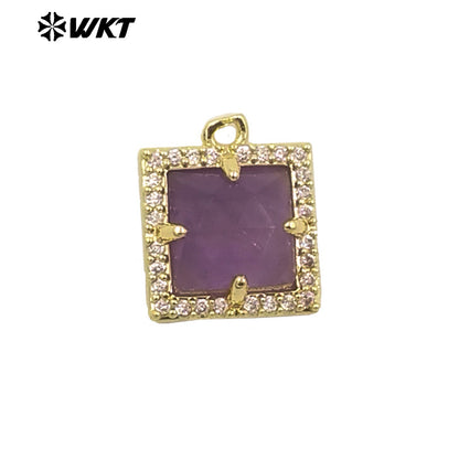 WT-P1994 Wholesale Jewelry Colorful Square Shape Gemstone Tiny Pendant With Zircon Paved Earring Fine Accessory Making