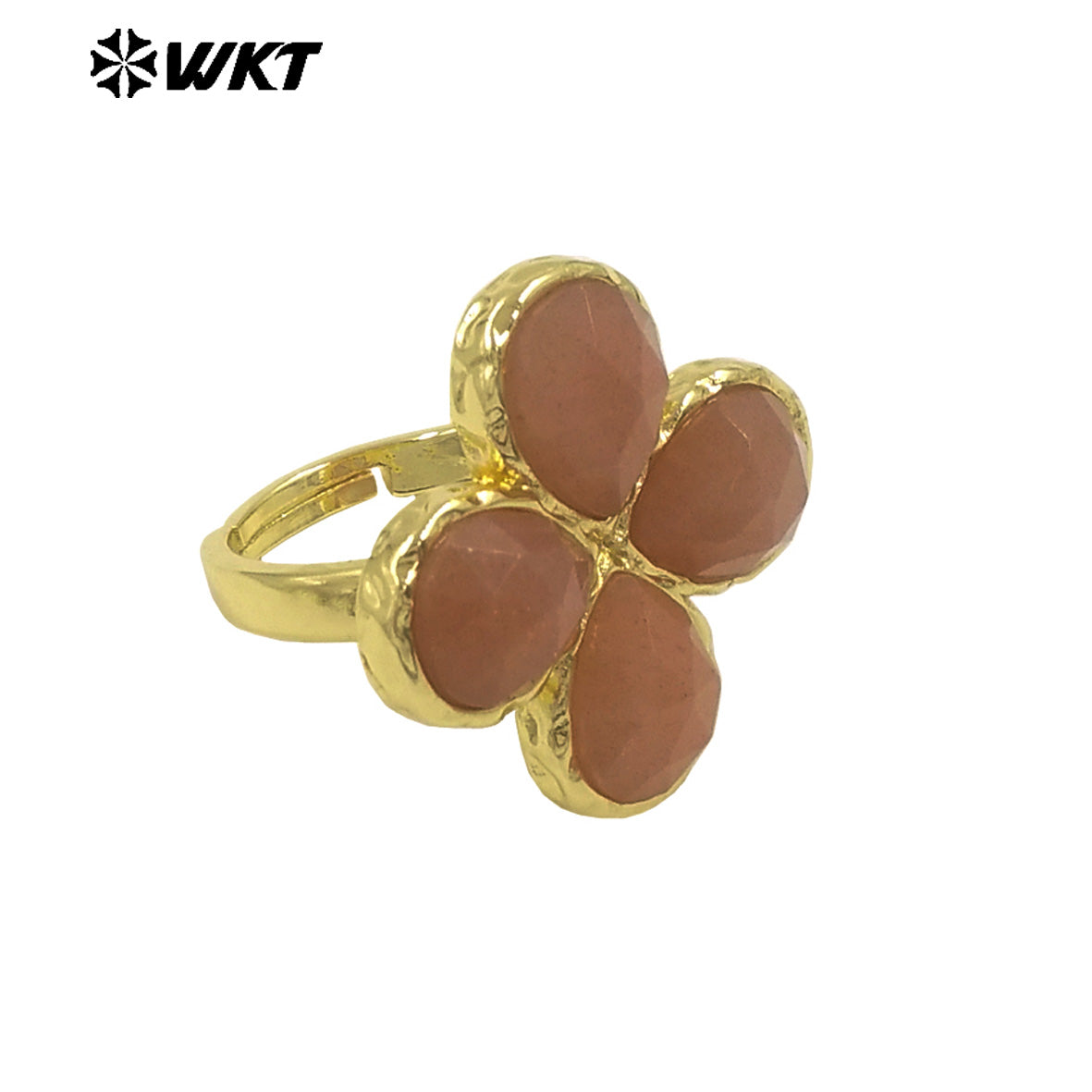 WT-R601 Beautiful 18K Gold Electroplated Natural Gemstones Flower Shape Rings Adjustable For Women Fashion Style Jewelry