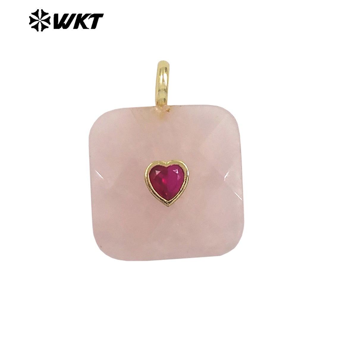 WT-P2105 Fashionable Heart Zircon And Multiple Natural Gemstones Facet Square Gold Pendants For Women Necklaces Design