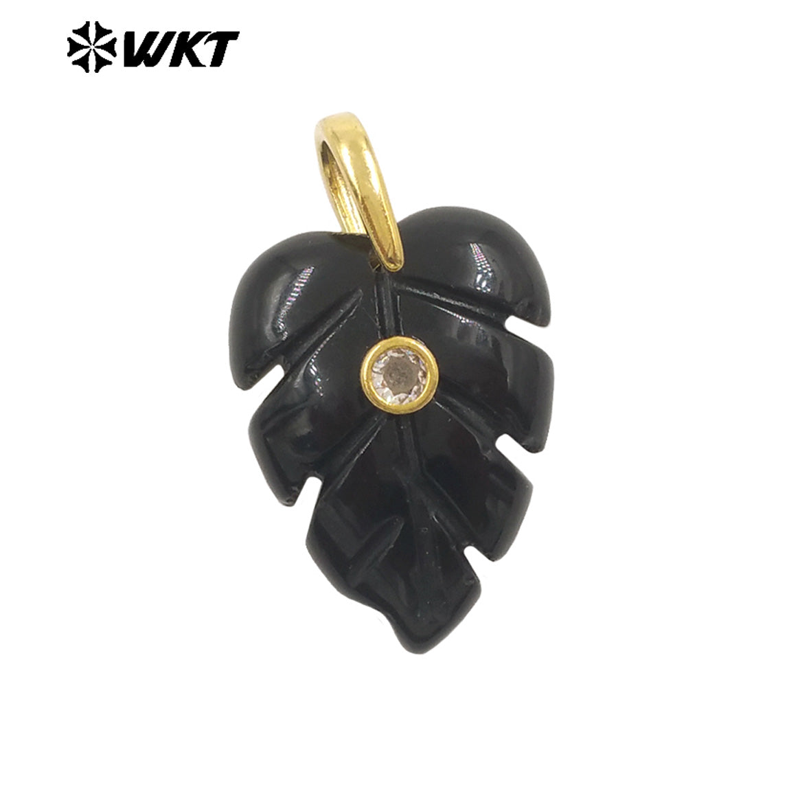 WT-P2141 Wonderful Zircon And Multi Colors Natural Gemstones Hand Carved Leaf Shape Gold Pendants For Lady Earrings DIY