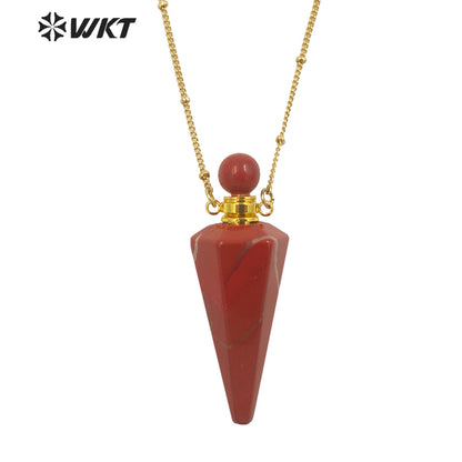 WT-N1407 Amazing Big Long Bullet Shape Natural Gemstone Made Perfume Bottle Necklace Women Essencial Oil Bottle Necklace