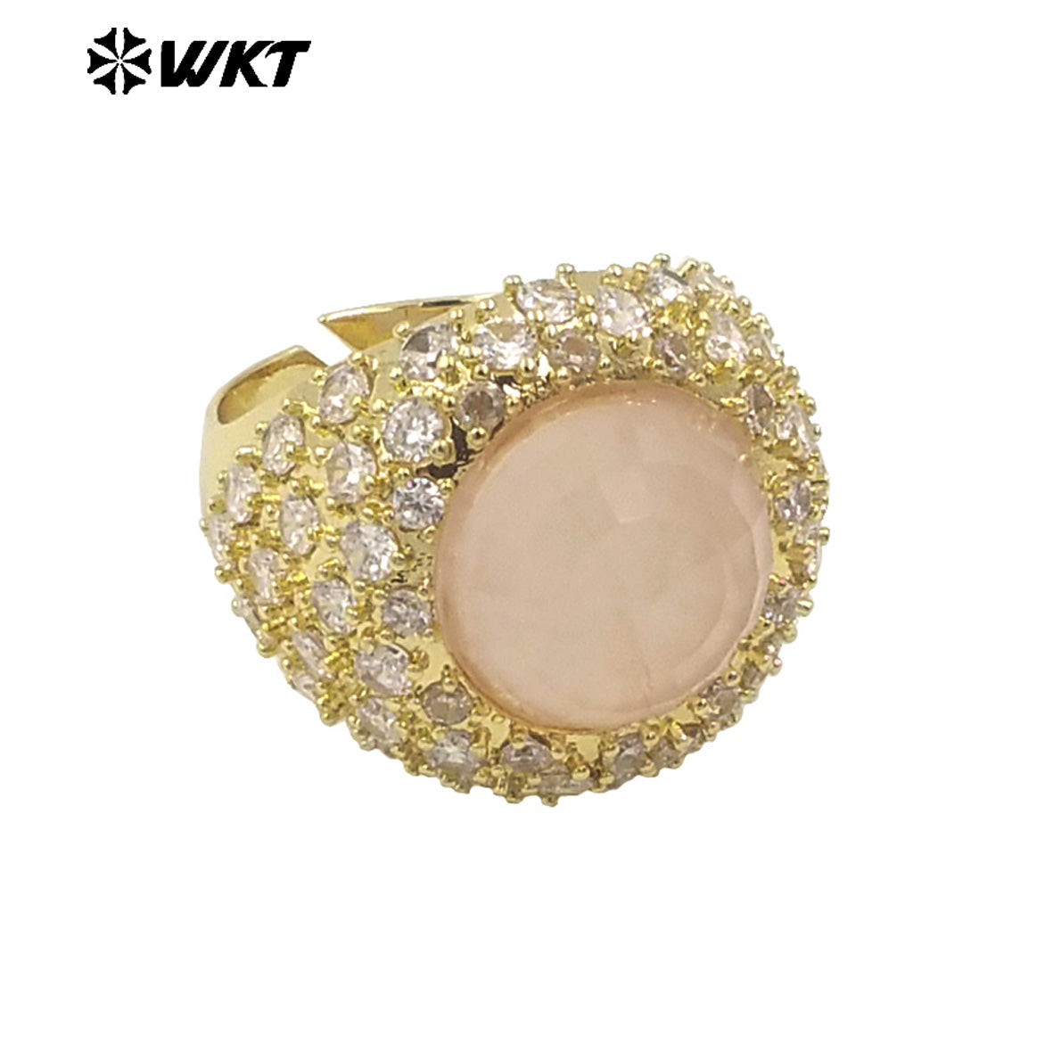 WT-MR027 Bling Series Big Unisex Cocktail Gemstone Setting With 18K Real Gold Plated Round Stone Rings in Open Size