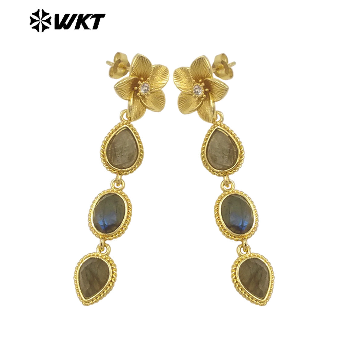 WT-E758 Amazing Fashion 18K Real Gold Plated Resist Tarnishable Multi Stones Earrings Women Birthday Gift Jewelry