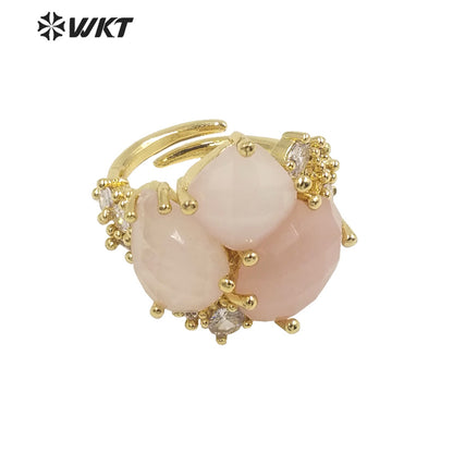 WT-R450 WKT Newest Natural Precious Triple Stone Geometric Shape Women Ring Ins Hot Gold Plated Lapis Jewelry Ring