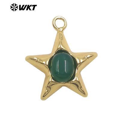WT-P2133 Wonderful Design Gold Electroplated Natural Gemstones Star Shape Tiny Pendants For Friend Jewelry Gift DIY Making