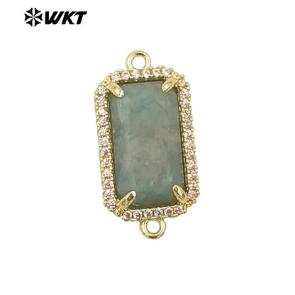 WT-C326 Wholesale Fashion Delicate Long Square Double Loops Cubic Zircon Claw Setting Natural Stone Bar Connectors