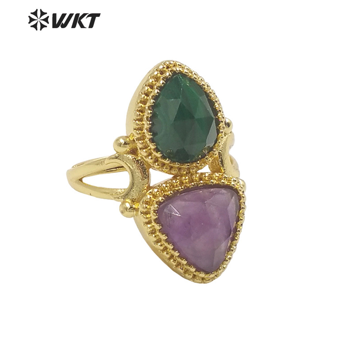 WT-R476 New Design Colorful Natural Gemstone Ring With Women Fashion Gold Plated Peacock Stone Ring Boho Charming Ring