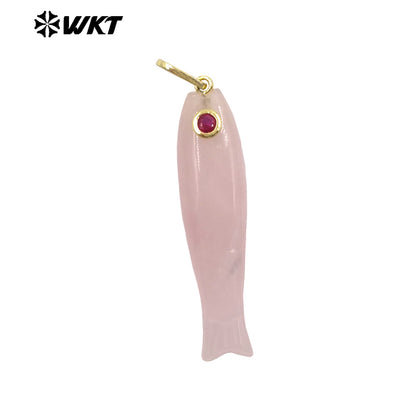 WT-P2114 Interesting Cute Style Natural Gemstones And Zircon Long Fish Shape Charms Pendants For Women Trendy Earrings DIY