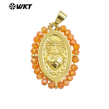WT-MN993 New Spring Design 2024 Oval Shape Sant Heart Religious Gold Medal Necklace Women Jewelry