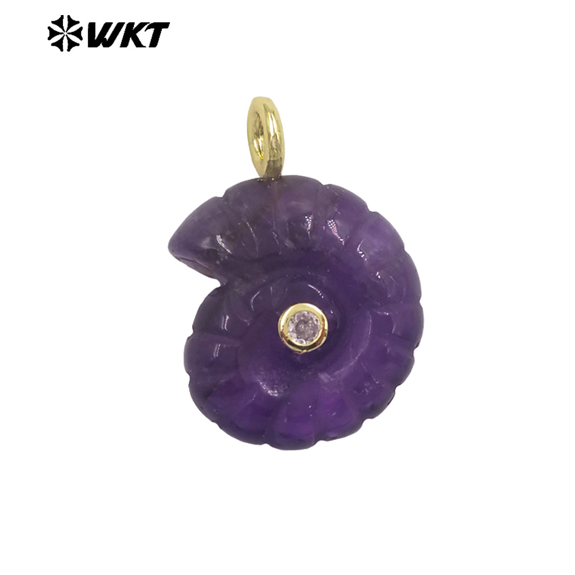 WT-P2051 Good Quality Cute Design Zircon Gold Plated Natural Gemstones Carved Trumpet Pendants As Friend Gift DIY Jewelry