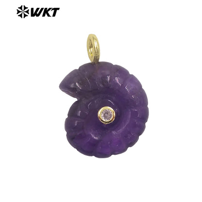 WT-P2051 Good Quality Cute Design Zircon Gold Plated Natural Gemstones Carved Trumpet Pendants As Friend Gift DIY Jewelry