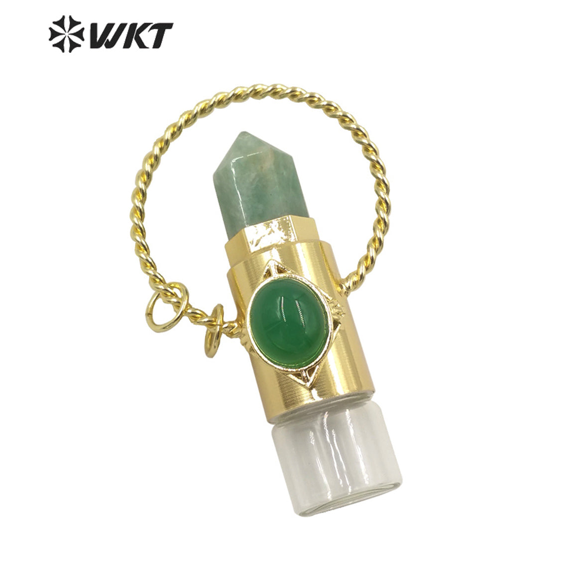 WT-N1308 Amazing WKT NEW Natural Stone Spirit Quartz Roller Perfume Bottle Pendant Necklace for Women Gift Stone Bottle Necklace