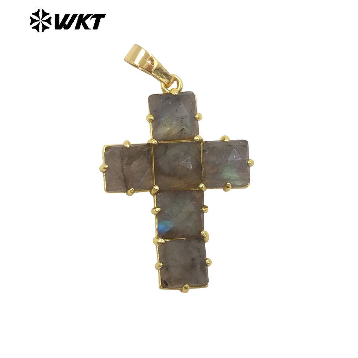 WT-P2113 Wonderful Gold Plated Square Natural Gemstones Splicing Cross Shape Pendants As Friend Handmade Jewelry Gift Findings