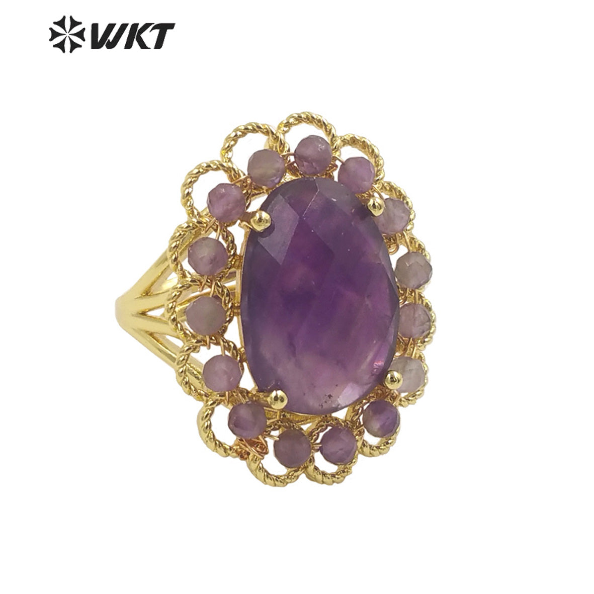 WT-R460 Wholesale Newest Gorgeous Women Oval Natural Amazonite Wedding Ring Faceted Stone Beads Anniversary Ring in Gold