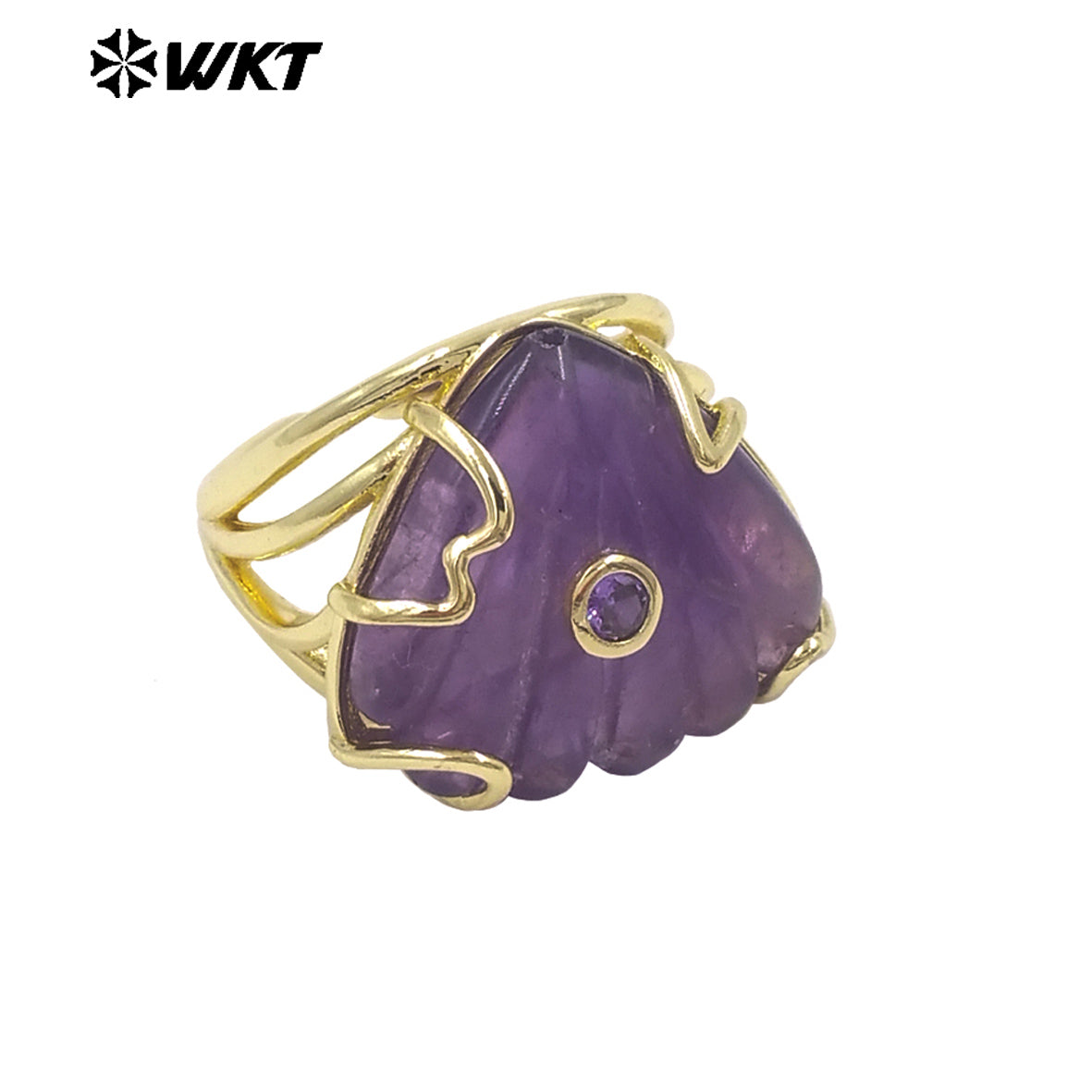 WT-R614 Lovely Design Gold Plated Colorful Zircon And Natural Gemstones Shell Shape Rings For Lady Wedding Wearing Accessory