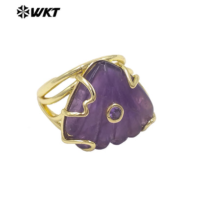 WT-R614 Lovely Design Gold Plated Colorful Zircon And Natural Gemstones Shell Shape Rings For Lady Wedding Wearing Accessory