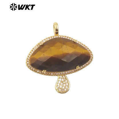 WT-MP297 Lovely 18K Real Gold Plated Natural Gemstone Setting America Popular Mushroom Jewelry Pendants Colors Available