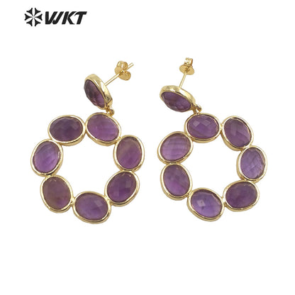 WT-E713 Newest Fashion Gold Natural Eight Stone Made Earrings Gorgeous Birthday Stone Earrings for Friend Gift