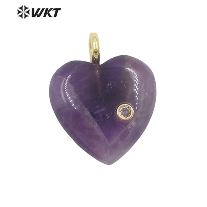 WT-P2028 Factory Wholesale Romantic Style Natural Gemstones And Zircon Heart Shape Pendants For Earrings Design Charms