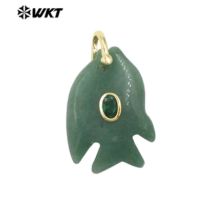 WT-P2067 Lovely Style Ocean Series Multiple Natural Gemstones And Zircon Fish Shape Charm Pendants For Friends Gift DIY