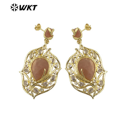 WT-ME090 Wholesale Fashion 18k Real Gold Plated Resist Tarnishable Gemstone Women Earrings for Vacation Earrings Studs