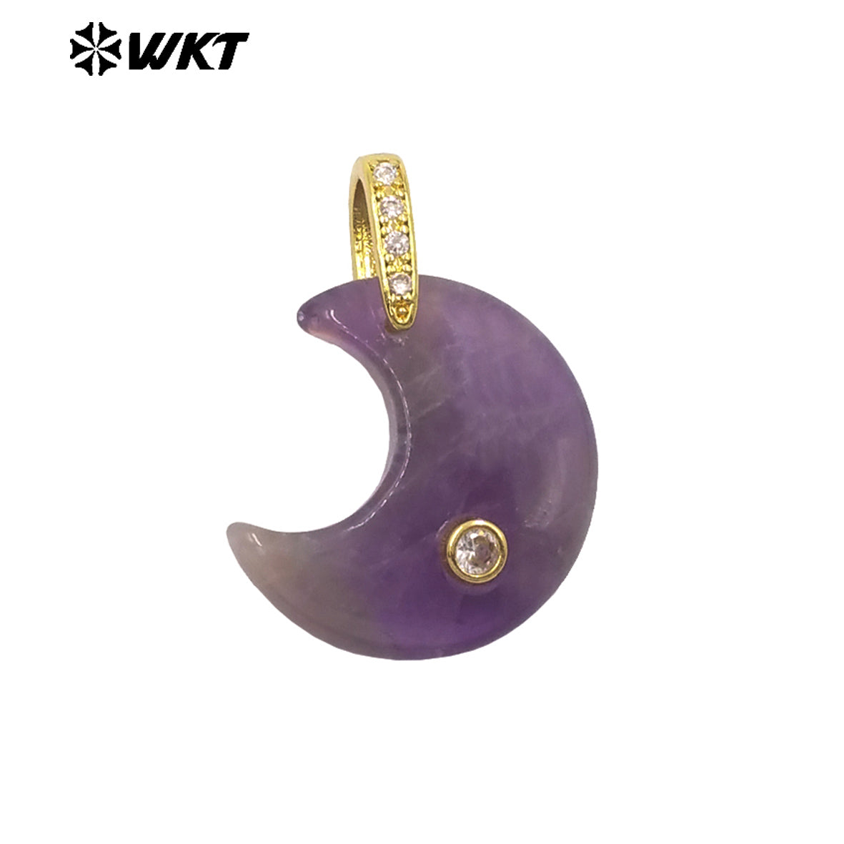 WT-P2112 Factory Wholesale Various Natural Gemstones And Zircon Moon Shape Gold Pendants As Lady Sweet Earrings Findings