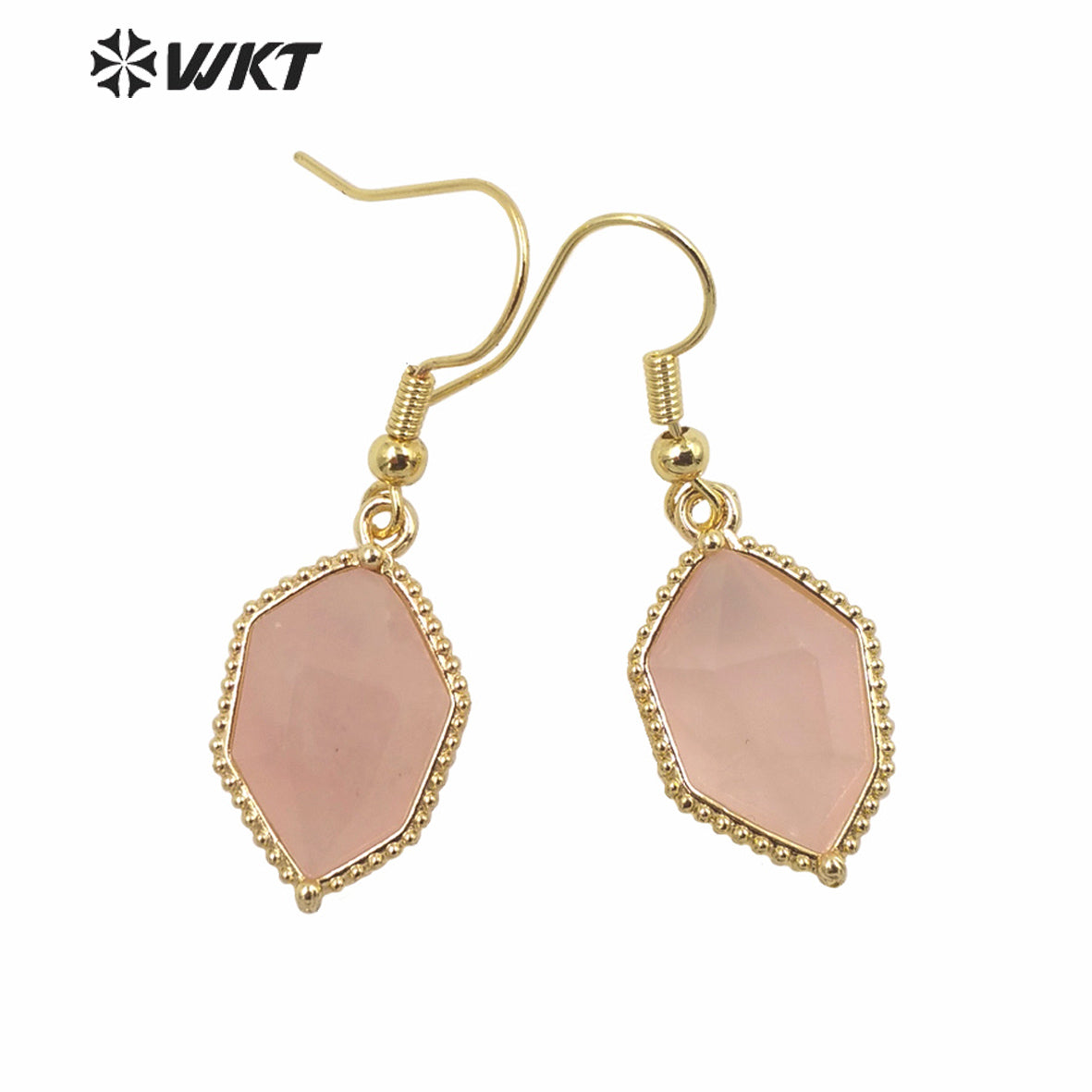 WT-E741 Amazing Colorful Elegant Natural Cat Eye Stone Hexagon Shaped Long Charming in Drop Earrings Women Pendant Earrings