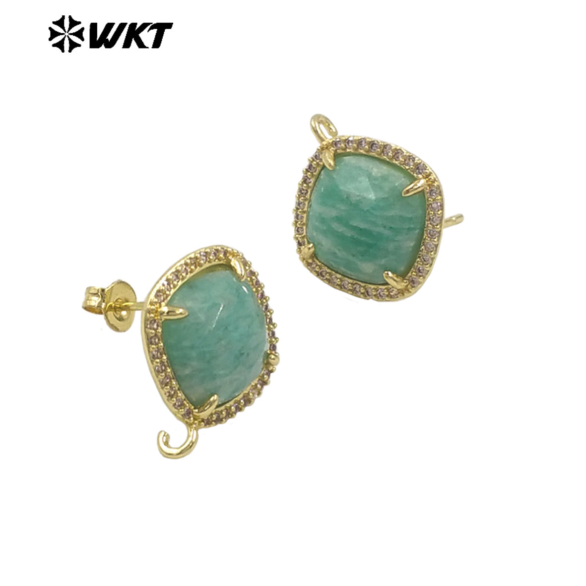 JFE120 Women Popular Fashion Gold Plated 10MM Square Natural Gemstone Amazonite Earring Studs With Hoop for DIY