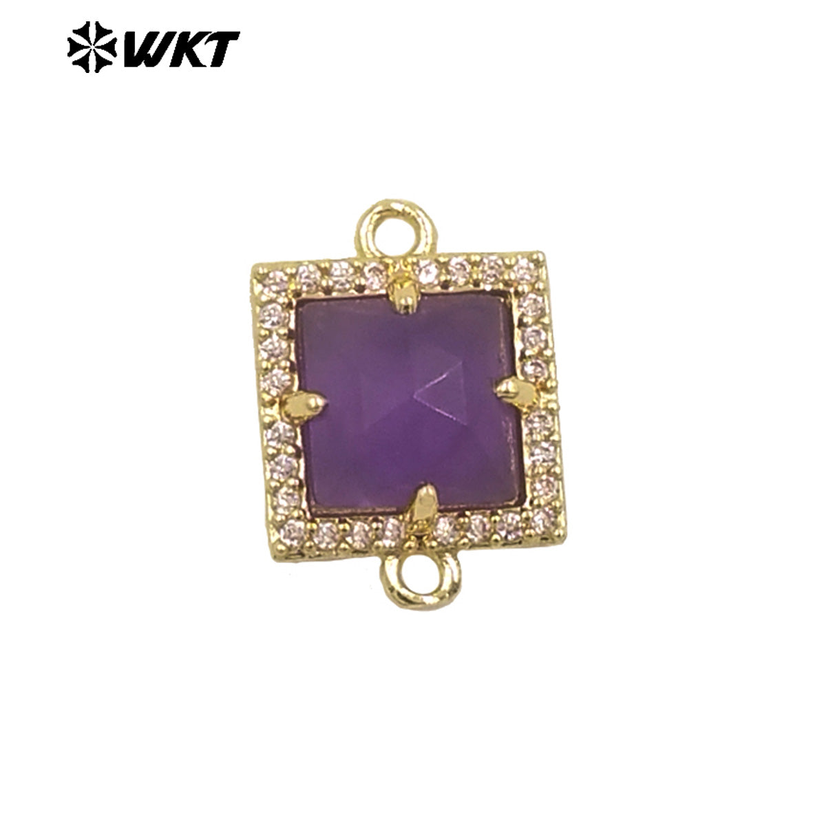 WT-P1993 Classic Wholesale Square Natural Labradorite Amethyst Gemstone Connector Pendant DIY Crafts CZ Accessory Charms