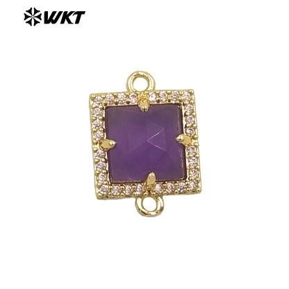 WT-P1993 Classic Wholesale Square Natural Labradorite Amethyst Gemstone Connector Pendant DIY Crafts CZ Accessory Charms
