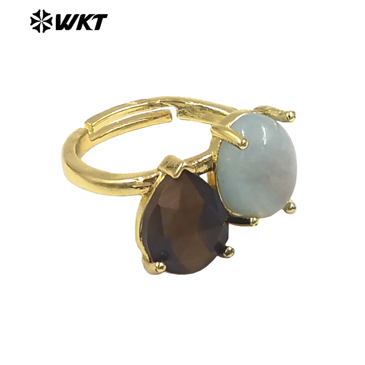 WT-R589 Classical Elegant Design Gold Electroplated Double Natural Gemstones Rings As Women Daily Matching Trendy Jewelry