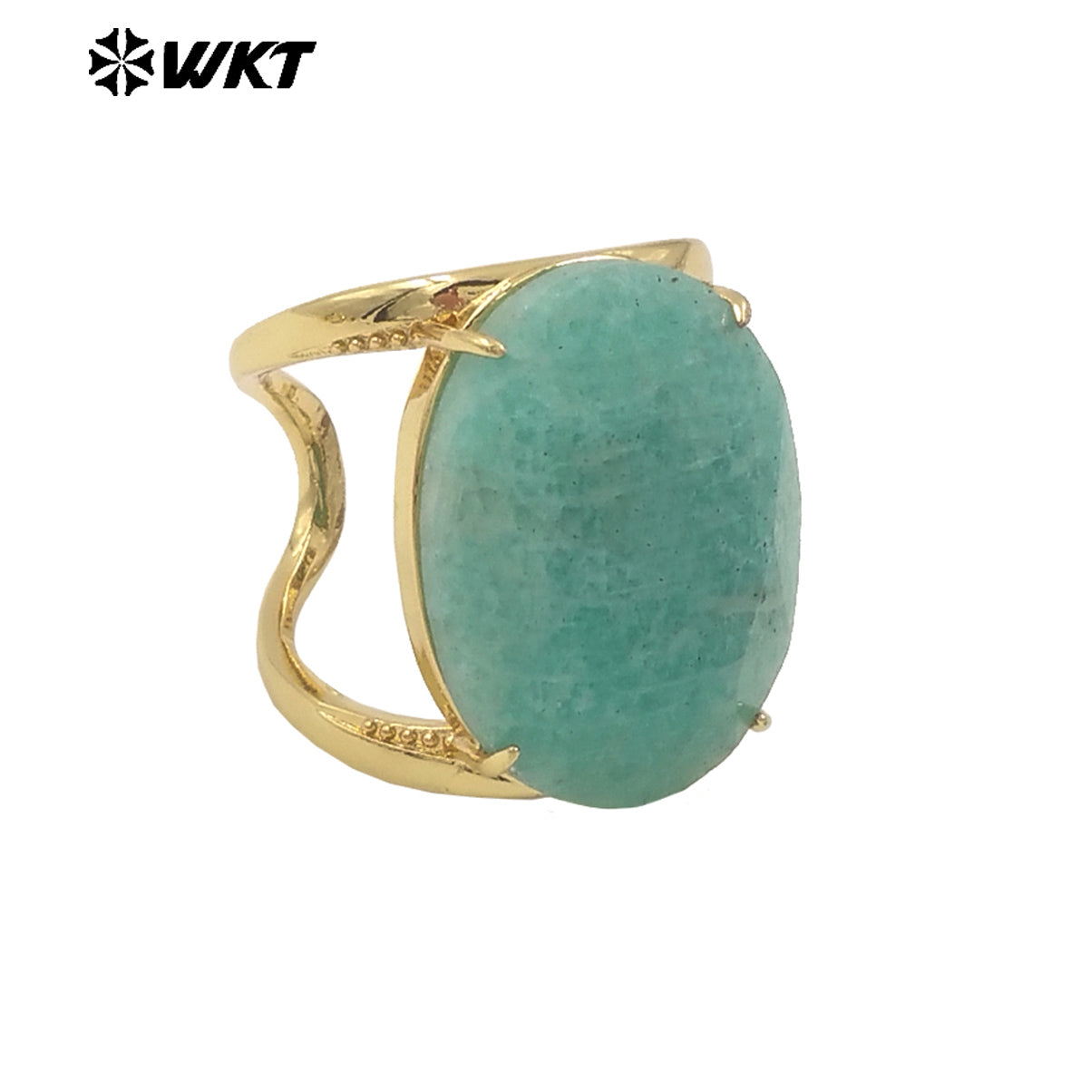 WT-R525 Simple Design 18K Real Gold Plated Claw Setting Faceted Natural Stone Cocktail Women Ring in Available Size